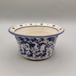 Gregoire Blue Spongeware Stoneware Bowl Wheel Thrown Pottery Farmhouse Country
